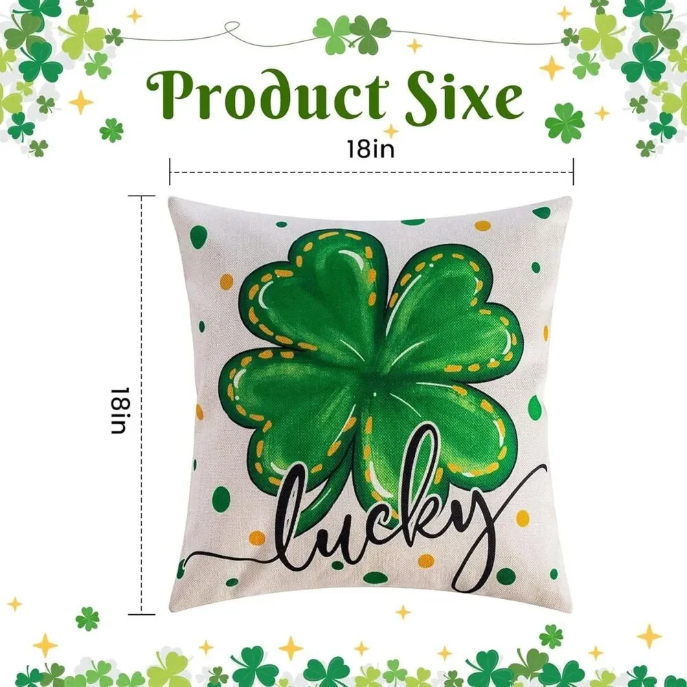 St. Patrick's Day Pillow Covers 18 x 18 inches 4Pc Set Green Lucky Clover